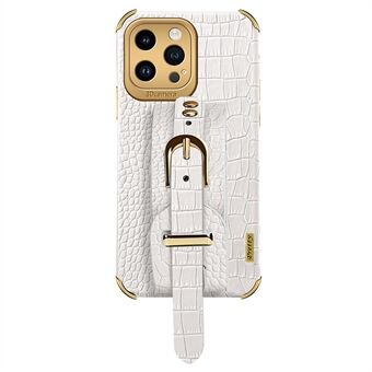 Crocodile Texture Protective Case for iPhone 14 Pro Max galvaniseringstelefonveske med håndstropp Stativ