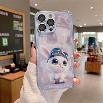 For iPhone 14 Pro Max herdet glass+TPU kaninpilotmønsterutskriftstelefondeksel med linsefilm