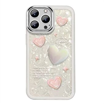 For iPhone 14 Pro Max TPU + telefondeksel i herdet glass 3D hjerteform linsebeskytter telefondeksel