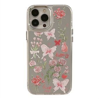For iPhone 14 Pro Max galvanisering av speiloverflate TPU-deksel Butterfly Rose Flower Pattern Telefondeksel