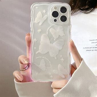 For iPhone 14 Pro Max Butterfly Pattern TPU-deksel Wavy Edge Protective Clear Phone Cover