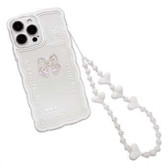 For iPhone 14 Pro Max Slim-Fit TPU-skall klart telefondeksel Bowknot Decor Mobiltelefonveske med håndleddsstropp