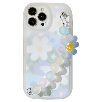 For iPhone 14 Pro Max TPU mobiltelefonskall Anti- Scratch blomstermønster dekor telefonveske med perlekjede
