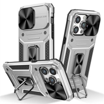 For iPhone 14 Pro Max PC+TPU-telefonveske Drop Protection Kickstand-deksel med skyvekamerabeskyttelse
