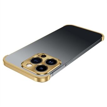 No-Back Bumper Phone Cover for iPhone 14 Pro Max, CD Veins Aluminium Alloy + Glass Lens Guard Phone Case