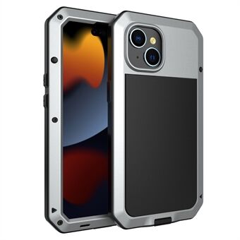 Telefondeksel med herdet glassfilm for iPhone 15, silikon + PC + metall, beskyttelse mot fall.