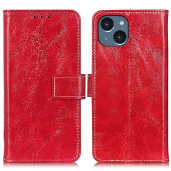 For iPhone 15 Retro skinn lommebok deksel med Crazy Horse tekstur, magnetisk lås og støtte