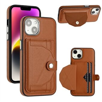 YB Leather Coating Series-4 Telefonveske til iPhone 15, Kortholder Lærbelagt TPU-deksel med stativ