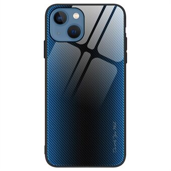 For iPhone 15 mobildekselet med herdet glass + mykt TPU-deksel med karbonfiber tekstur