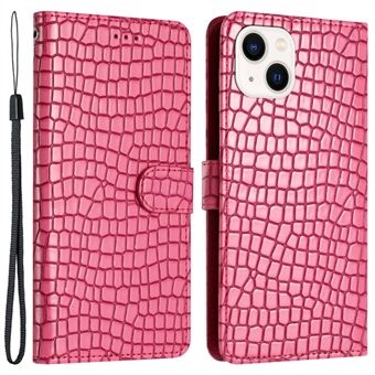 For iPhone 15 PU skinn lommebok-klafftelefon sak Støtsikker Krokodille Tekstur Stand Deksel med Stropp