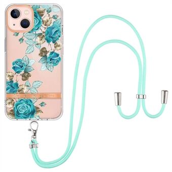 YB IMD-11-serien for iPhone, 15 Flower Pattern, elektroplateret TPU-etui, anti-riper IMD IML-telefondeksel med snor