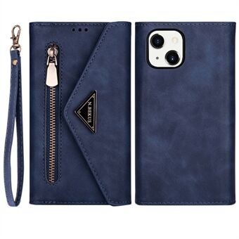N.BEKUS for iPhone 15 PU lær glidelåslomme lommebok deksel med kort + lang stropp.