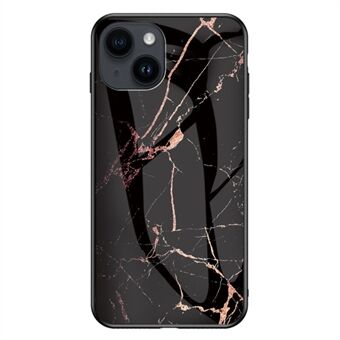 For iPhone 15 Marmor mønster bakdeksel Herdet glass+PC+TPU anti-riper telefonveske