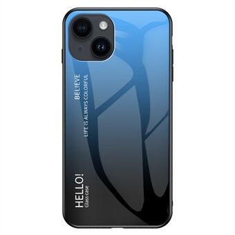 For iPhone 15 beskyttende telefondeksel med herdet glass + PC-bakside TPU-ramme gradient case.