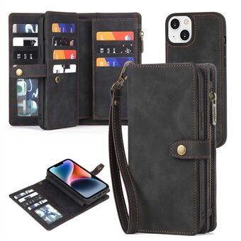 MEGSHI H1-serien for iPhone 15 Avtagbart 2-i-1 lommebok-etui med PU-skinn + PC + TPU telefonomslag med håndleddsstropp.