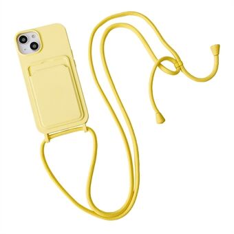 Flytende silikon telefonveske til iPhone 15 med 15 kortspor, ripebeskyttende deksel med stropp