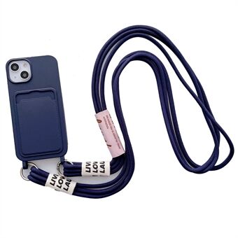 For iPhone 15-kortinnehaver telefonveske myk flytende silikon støtsikker deksel med stropp
