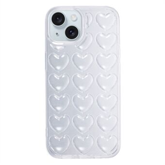 For iPhone 15 støtsikker mobiltelefon beskyttelsesdeksel 3D hjerteformet mykt TPU bakdeksel