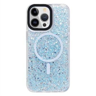 For iPhone 15 Glitter TPU + Acrylic Mobildeksel som er kompatibelt med MagSafe Støtsikker Bakdeksel
