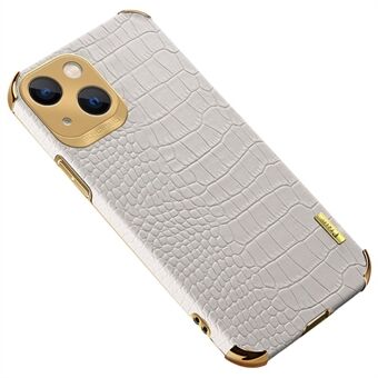 For iPhone 15 Krokodille teksturert skinn + TPU-deksel, 6D-elektroplatering, ripebestandig telefonveske.