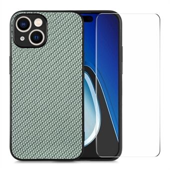 ENKAY HAT PRINCE Karbonfiber Telefondeksel til iPhone 15 i skinn + pc-deksel med høy aluminium-silikon glassfilm