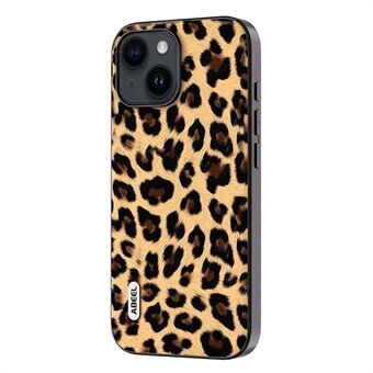 ABEEL For iPhone 15 Plus Mobildeksel Leopardmønster PU Lær + TPU + PC Beskyttende Cover