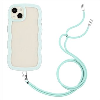 For iPhone 15 Plus Klarveske med bølgete kantdesign i PC + TPU, støtsikker telefondeksel med justerbart snor