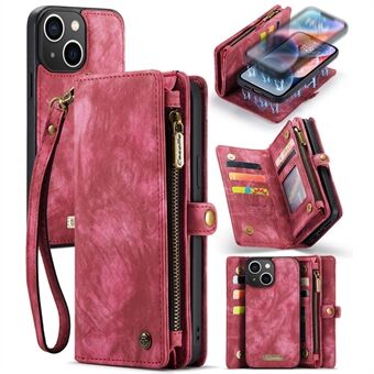 CASEME 008-serien for iPhone 15 Plus Glidelåslomme Avtakbart lærdeksel Lommebokstøtte Telefonveske