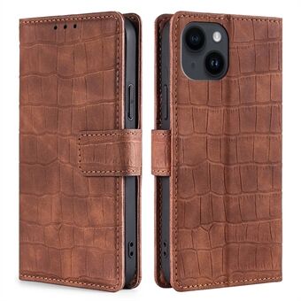For iPhone 15 Plus støtsikker lommebok skinn-berøringsdeksel PU-lær krokodille tekstur telefonveske