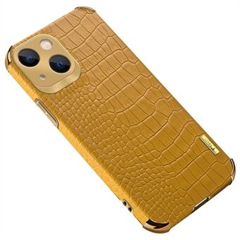 For iPhone 15 Plus med krokodille teksturert PU-lærbelegg og TPU-deksel i 6D-elektrolysebehandlet materiale.
