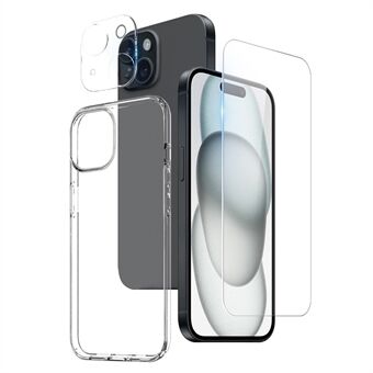 NORTHJO 3-i-1 TPU-deksel for iPhone 15 Plus-etui med HD herdet glass skjermbeskytter / kameraobjektivfilm
