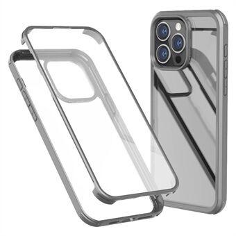 For iPhone 15 Pro Beskyttende tynn etui Dobbelsidig herdet glass + silikonramme telefon-etui