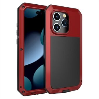 For iPhone 15 Pro Silikon+PC+Metall Telefonveske Full Beskyttelse Deksel med Herdet Glass Film