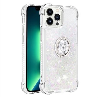 YB Quicksand Serien-7 for iPhone 15 Pro Ring Kickstand Liquid Case TPU Bevegelig Glitter Beskyttende Deksel