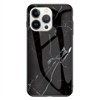 Bakdeksel for iPhone 15 Pro, marmorert mønster av herdet glass+PC+TPU-telefondeksel mot riper.