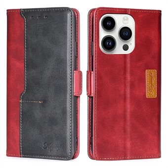 For iPhone 15 Pro dobbel-farget Flip PU-skinnveske med stativ lommebok beskyttende telefondeksel.