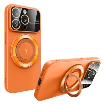 Anti-Drop PC+TPU-etui for iPhone 15 Pro, kompatibelt med MagSafe Glass Lens Film, stativ-telefondeksel.