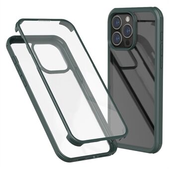 For iPhone 15 Pro Max dobbeltsidig herdet glass + silikonramme telefonveske full beskyttende telefondeksel