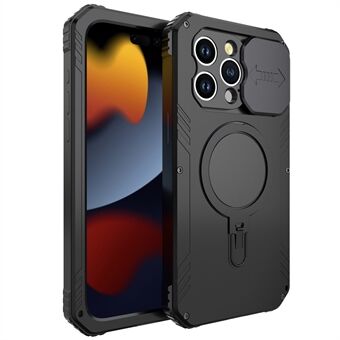 Kamera Glideskinne Anti-fallsikkert telefondeksel for iPhone 15 Pro Max av metall og silikon, dekket med herdet glassfilm som er kompatibel med MagSafe.