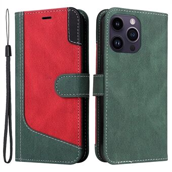 For iPhone 15 Pro Max PU Leather Stand Case Three-color Splicing Wallet Phone Cover with Wrist Strap would be translated to Norwegian as: 

For iPhone 15 Pro Max PU Lær Stativveske Tredelt Fargekombinasjon Lommebok Deksel med Håndleddstropp.