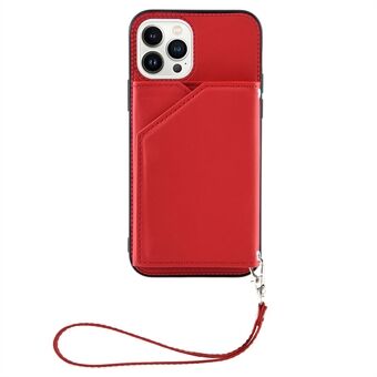 YB Leather Coating-serien 2 for iPhone 15 Pro Max med kortlomme, mobildeksel med stativ, lærbelagt TPU-deksel med reim.