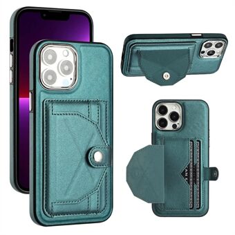 YB Leather Coating Series-4 for iPhone 15 Pro Max Kortholder Kickstand Telefonveske Lærbelagt TPU-deksel