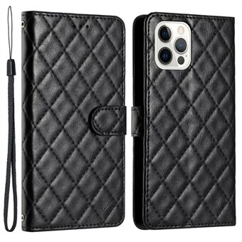 For iPhone 15 Pro Max PU Leather+TPU Case Rhombus Stitching Line Wallet Stand Phone Cover - Til iPhone 15 Pro Max PU lær + TPU-etui med rombe sylinje lommebok stativ telefondeksel