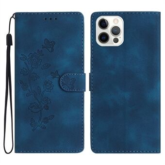 For iPhone 15 Pro Max blomstermønstret skinn telefonveske med anti-fall, lommebok og stativ