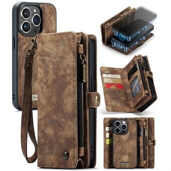 CASEME 008-serien for iPhone 15 Pro Max med glidelåslomme og stativ, lommeboktelefonveske med avtagbart lærbeskyttelsesdeksel.