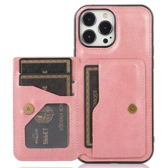 For iPhone 15 Pro Max sikkerhetsdeksel i falltestet materiale PU-lær + TPU-kortholder støttebakdeksel