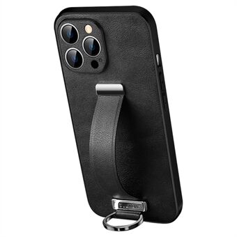 SULADA mote serie for iPhone 15 Pro Max deksel med Crazy Horse tekstur, PU+PC+TPU telefonskall med stropp-stativ.