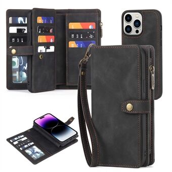 MEGSHI H1-serien For iPhone 15 Pro Max PU-lærtelefondekning Avtagbar 2-i-1 lommebokveske med håndleddsreim