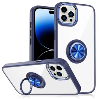 For iPhone 15 Pro Max: TPU + Akrylklar telefonveske med ringstativ og elektroplatering.