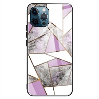 For iPhone 15 Pro Max Herdet glass TPU-telefonbakdeksel Fallbeskyttelse Marmor mønstertrykk Mobilskallomslag